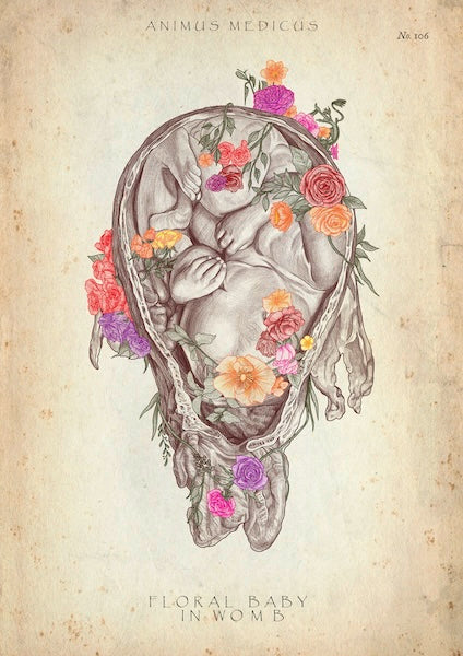 Baby im Uterus mit Blumen