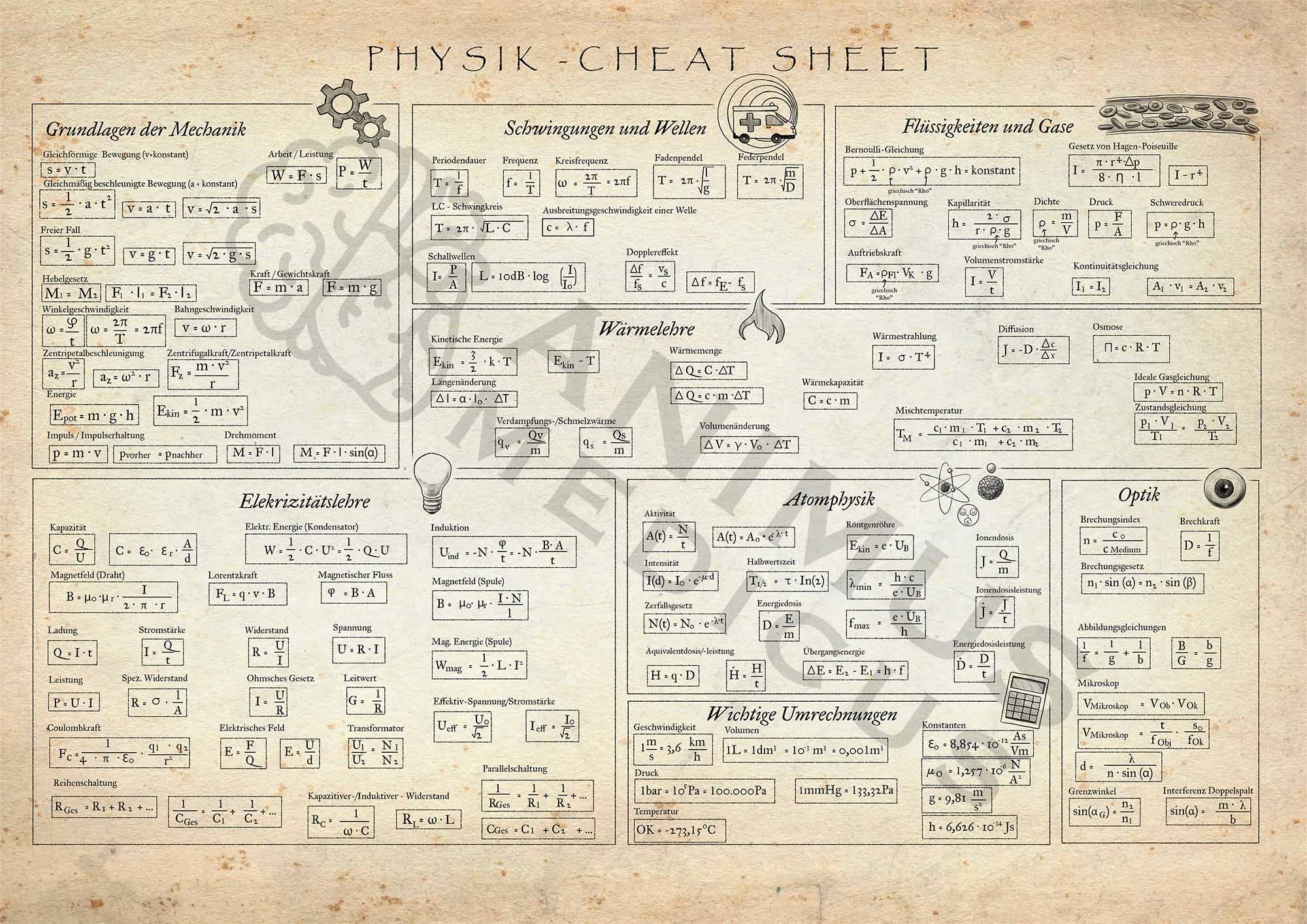 Physik Cheat Poster DIN A2 - Animus Medicus GmbH